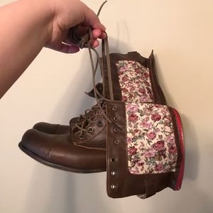Floral fold over combat boots